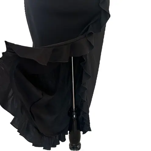 Gunne Sax Jessica McClintock Black Dress Size 7 Ruffles Split Feminine Chic y2k