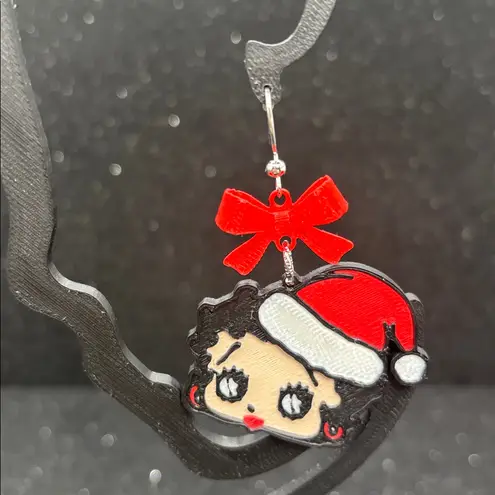 Betty Boop Christmas Earrings with Red Bow & Silver Accents