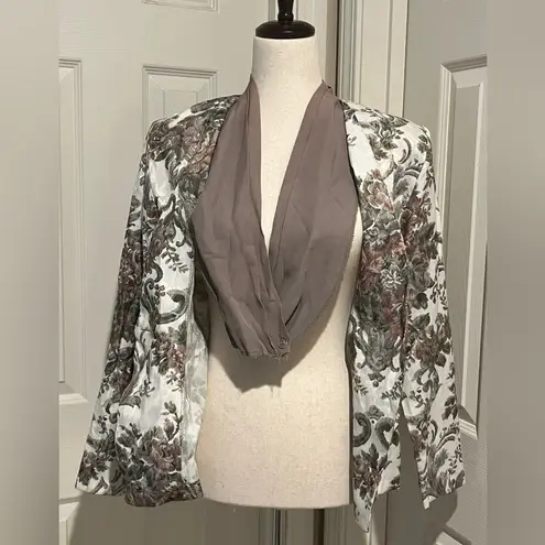 Vintage 90s Breaking Loose Floral Tapestry Faux Pearl Button Blazer size 5/6 White