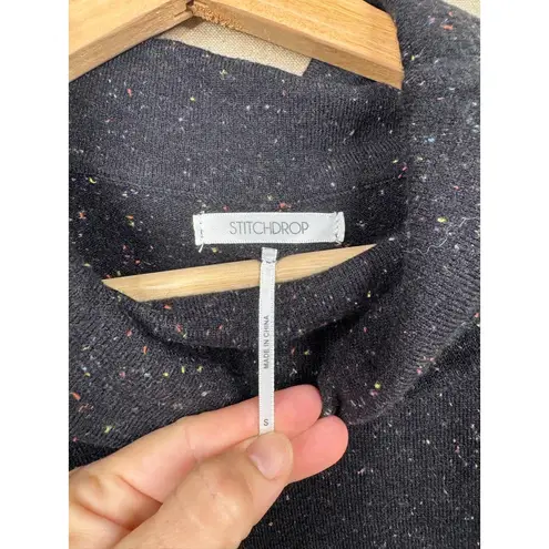 Stitchdrop Black Speckled Knit Sweater Dress Cowl Neck Tie Waist Side Slit Sz S