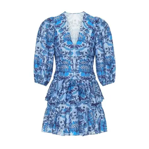 Sandro RTR sz 38 (6) blue floral Yana mini teired puff sleeve boho prints mini