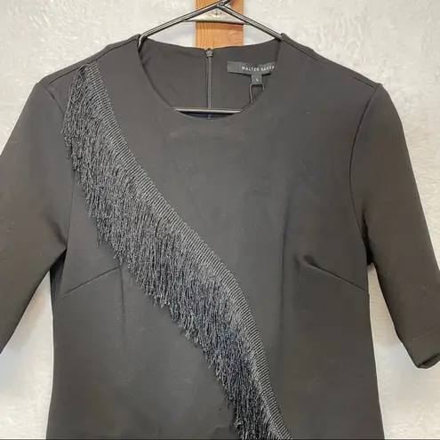 Walter Baker Patrice Black Half Sleeve Fringe Sheath Dress Size L