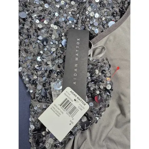 Aidan Mattox NWT Silver Fully Sequined Party Dress Long Sleeve Mini Dress Sz 4