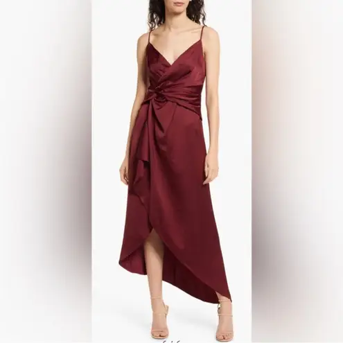 Significant Other | Revolve Elise Formal Wine Red Ruffle Satin Midi Dress 4