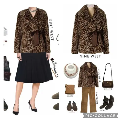 Nine West  Catty coat leopard faux print, large wrap ribbon closure size large