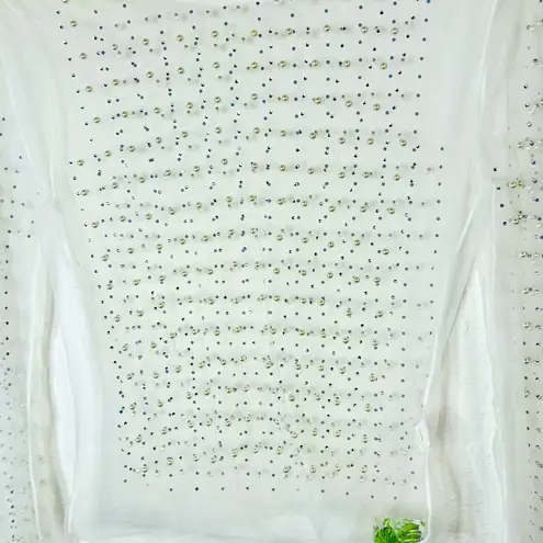 Sheer Mesh Rhinestone Crop Top Medium Party Clubwear Glam Look White