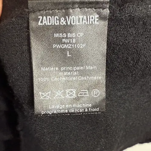 Zadig & Voltaire Black Cashmere Sweater with Silver Rhinestone Skull W1959 Sz L