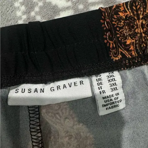 Susan Graver NEW Regular Printed Liquid Knit Wide Leg Pants Black/Brown Size 2X