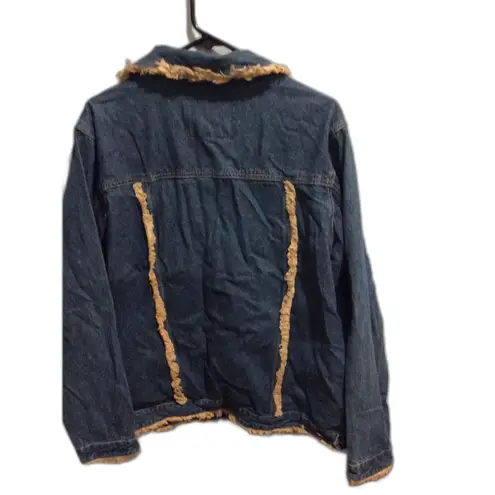 Ashley Stewart Plus size 18W Women's Blue Cotton Tan Fringe Denim Jacket