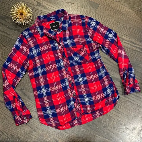 Rails Red White Blue Hunter Cobalt Cherry Plaid Flannel Shirt Size Size S/M
