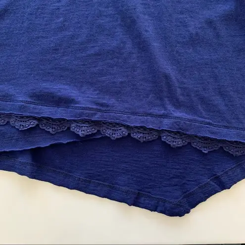 Westbound | Navy Blue Asymmetrical Lace Trim Short Sleeve T-Shirt Medium Petites