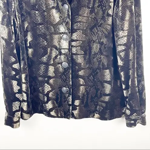 Leslie Fay LESLIE FAYE Black Green Velour Velvet Button Long Sleeves Lined Shacket Size 12