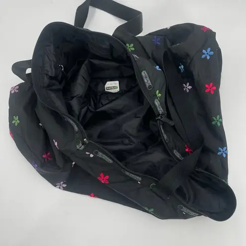 LeSportsac Bag Flower Embroidery Black Zipper Tote Lightweight Travel MultiColor