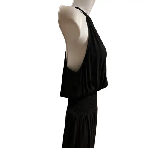 Bobi Black Smocked Waist Midi Dress In Black Size Large