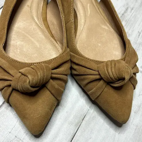 J.Jill  Nicolette Tan Suede Slingback Bow Pointed Flats