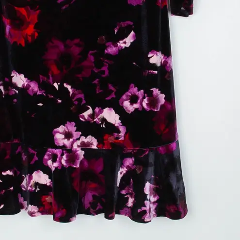 Roz & Ali Womens Whimsigoth Dark Floral Velvet Choker Dress Size 16 Black Ruffle