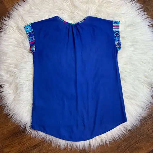 PaperMoon for stitch fix Aztec blue blouse sz M