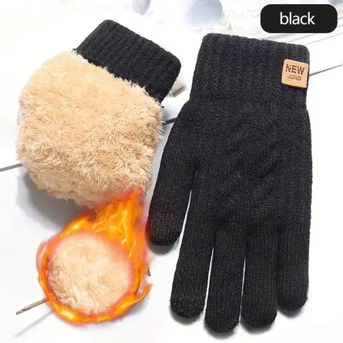 Unisex Thermal Warm Thick Fleece Lined Touchscreen Blue Knit Gloves NEW Winter Gray
