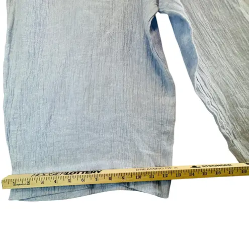 Sigrid Olsen Womens L Linen Wide Leg Cropped Pants Blue Beachy Coastal Resort