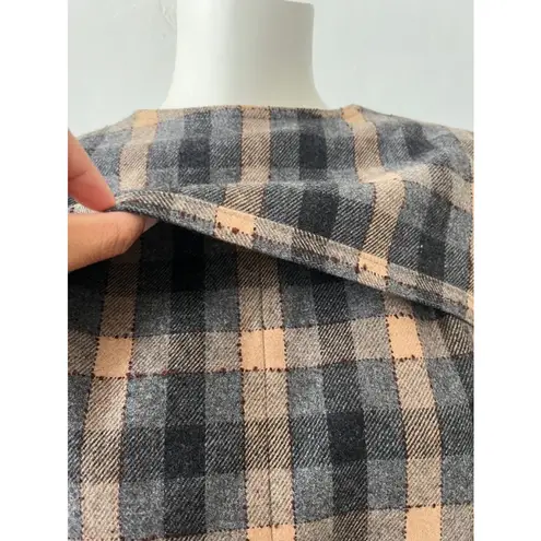 Vintage 80s beige green ruffled wool rustic plaid checkered skirt suit w/scarf S Tan Size M