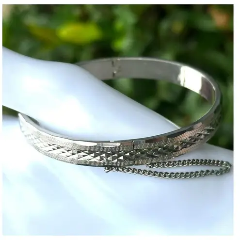 Vintage Pastelli silver Tone rolled gold plated Bangle Bracelet 1970's Etched H