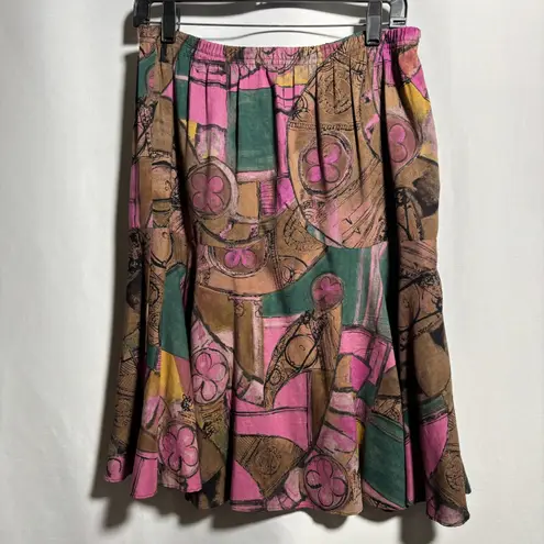 Vintage Abstract Print Skirt Pink Brown Green Art To Wear Skirt Retro 80s 90s L* Size L