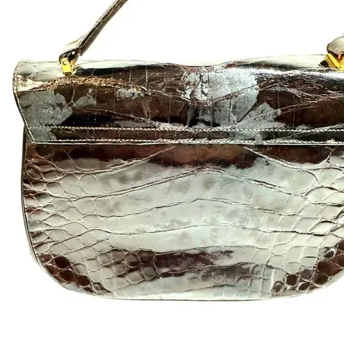 Vintage 50's Bellestone Brown Alligator Patent Satchel Handbag MCM Purse