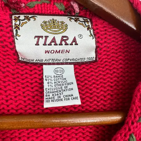Vintage Tiara Red Cardigan Sweater 2000 Teddy Bear Fair Isle plus size 18/ 20