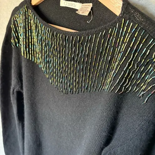 Vintage Cassidy Sweater Wool Angora Size M Black Beaded Knit Iridescent Glam Size M