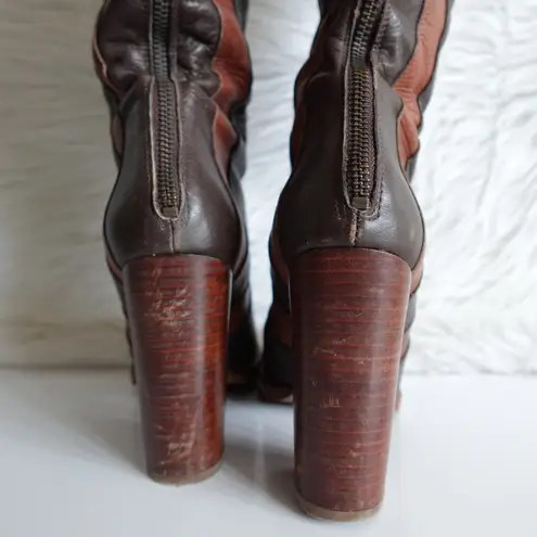 Red Or Dead Brown Tall Knee High Heeled Brown Leather Boots 39 Cobbled Together Size 8