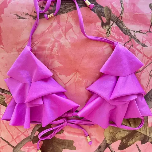 y2k vintage 2000s purple pink ruffle triangle bikini top Size M