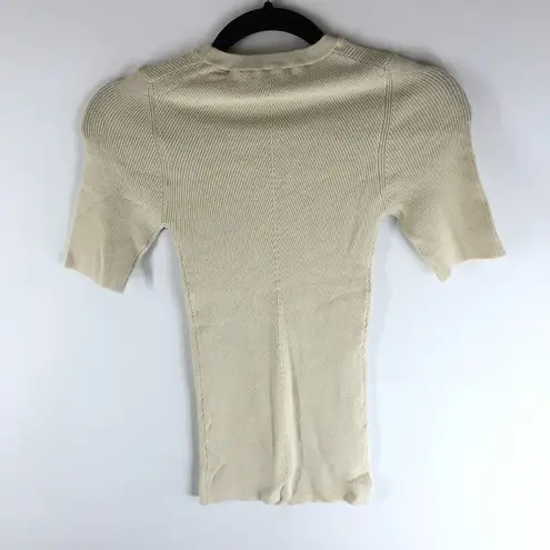 NWOT ATM Beige Short Sleeve Crewneck Ribbed Pullover Knit Sweater Top Size Small Tan