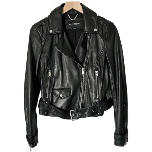 Marc New York Andrew Marc Black Genuine Leather Moto Jacket Size Small