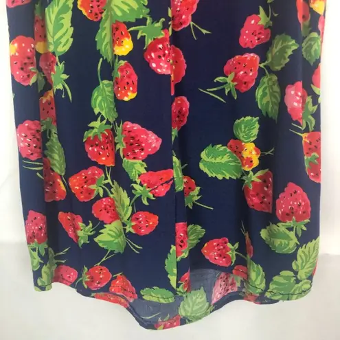 Warehouse Strawberry Print Sleeveless Midi Dress Blue Size 2