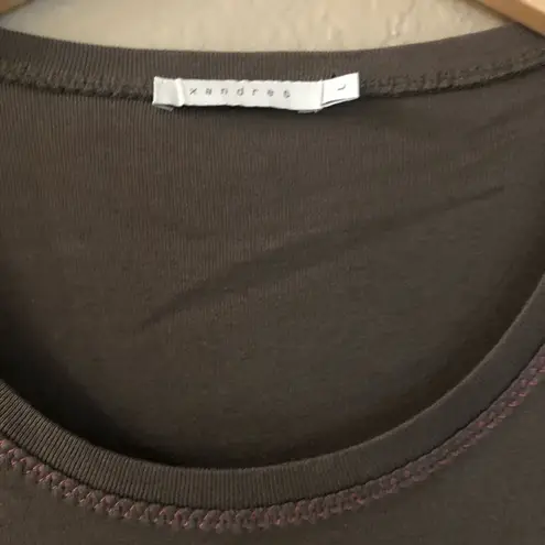 Belgium Xandres Graphic Tee Anis Sole Lily Frutti European Travel Vacation Brown Size L