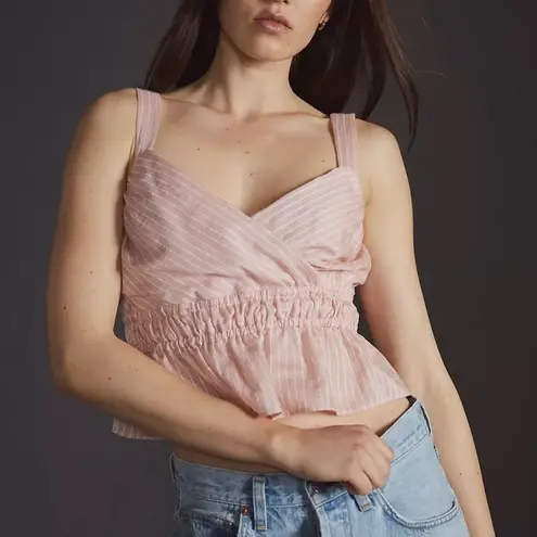 Maeve NWT | Anthropologie | Pink Rose Striped Shirred Linen Blend Size Large