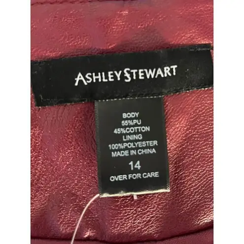 Ashley Stewart Jacket Women's Size 14 Red Pleather Zip Up Faux Leather
