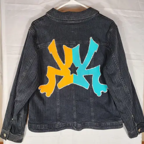VTG 80s Black Gitano Jean Jacket 16W Denim Button Front Streetwear Size 16