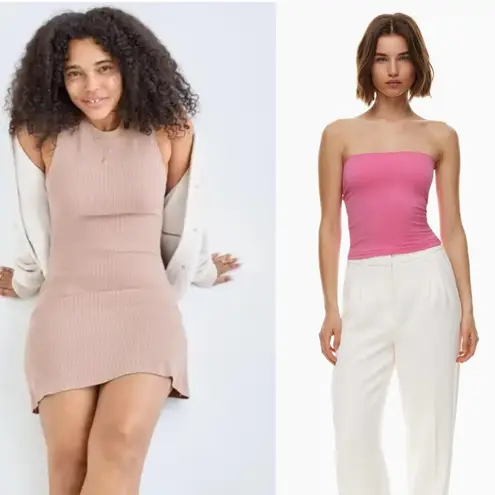 Wilfred Free & Babaton Strapless Top & Sleeveless Mini Tank Dress Bundle Sz XS Gray