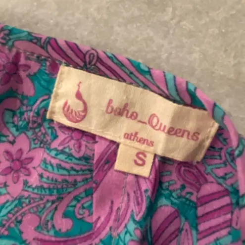 Boho Queens Size S Silk Blend Pink Mandala Paisley Lightweight Zip Midi Skirt