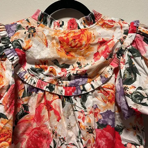 BUDDYLOVE Leeland Floral Ruffle Puff Sleeve Top, Pink, Size L Red Size L