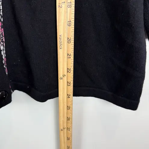 Christopher & Banks Christopher & Banks Cardigan Women's 1X Black Floral Trim Button Front Sweater