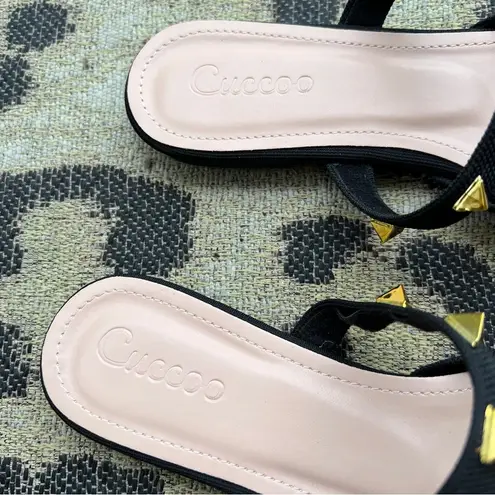 NWOT black gold stuffed pointy toe studded flats Size 9