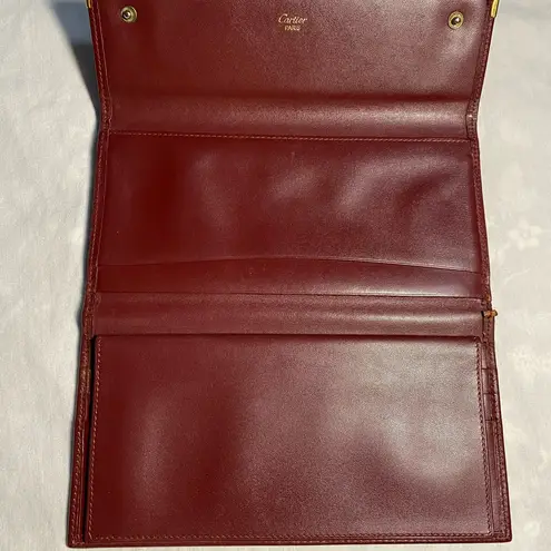 Cartier Burgundy Bordeaux Long Leather Kisslock Continental Wallet | Vintage