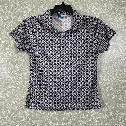 Mardi Gras Vintage Blue Diamond Patterned Collared Baby Tee