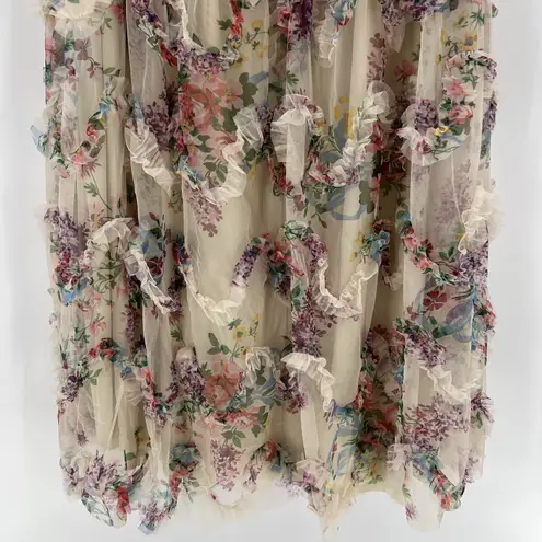 Faeriesty Ruched Bustier Ruffle Trim Hem Floral Print Tube Corset Zip Dress‎ 2XL Pink Size 2X