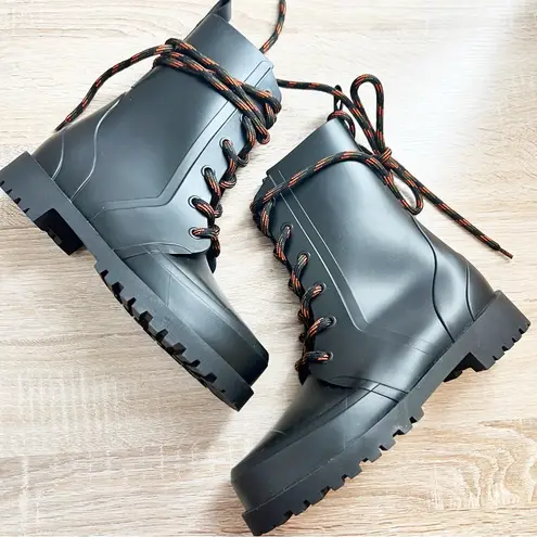 Schutz NEW Rain Boots Injected Lace Up Black Size US 7