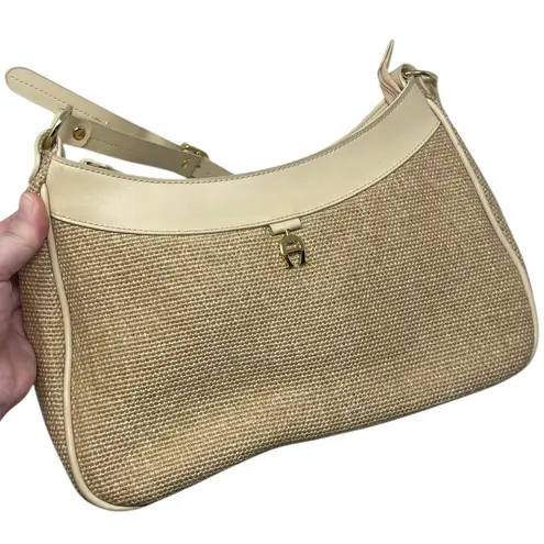 Etienne Aigner Woven Shoulder Bag Purse Tan With Goldtone Hardware Classic