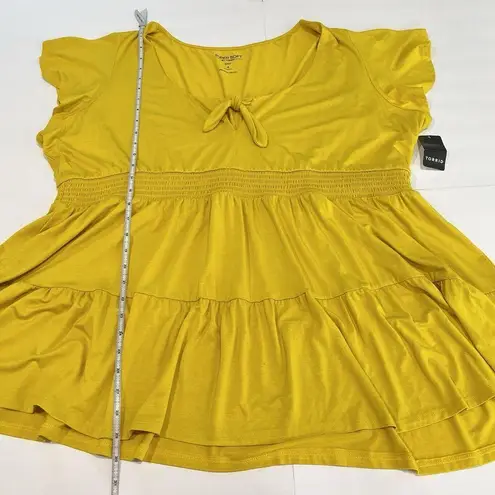 Torrid NWT  Yellow Super Soft Tie Front Keyhole Babydoll Top Size 4X