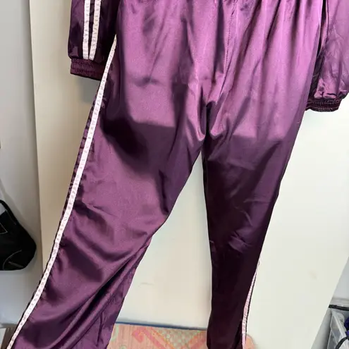 36.5 36 Point 5 Womens Satin Tracksuit Set Sz Large Purple Stripe Side Jacket Joggers